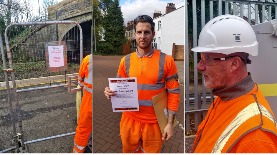 Collage of Site Tour, Safety Award and PPE with mental health QR code 